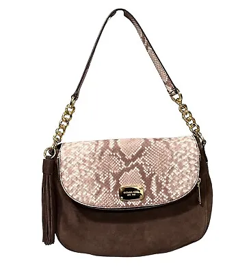 MICHAEL Michael Kors Bedford Snake Print Suede Convertible Purse Cocoa Brown • $67.99