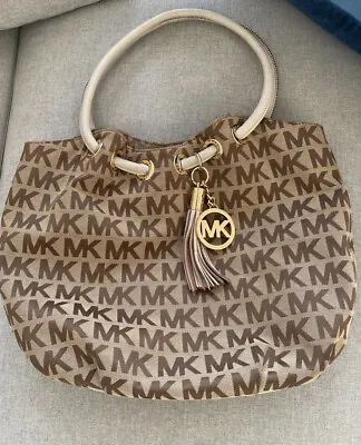 Michael Kors Ring Tote Brown Mk Logo Canvas Medium Shoulder Bag • $50