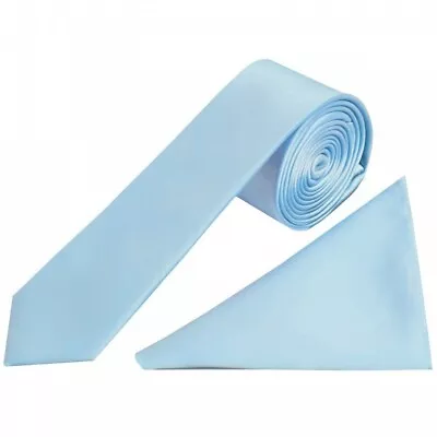 Men's Light  Blue  Tie Handkerchief Pocket Square Plain Satin Wedding Accessory • £7.99