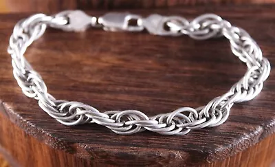 Vintage MILOR Rope Chain Bracelet 7mm Sterling Silver Size 7 3/4  Made In Italy • $24.50