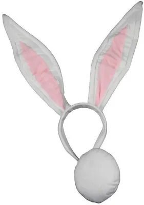 Giant Bunny Set Fancy Dress Easter White Rabbit Ears & Tail Animal • £4.99