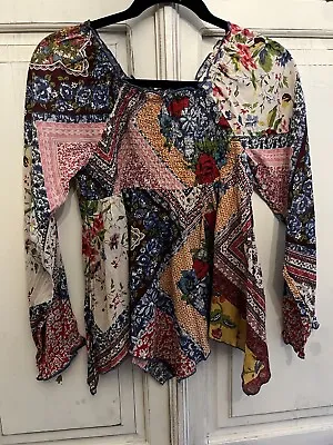 Mimi And Maggie Fall Boho Handkerchief Blouse Size 14  Flowing Scarves Tunic  • $12.99