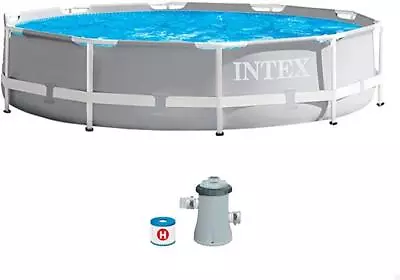 Intex 26702NP 10Ft X 30In Round Prism Frame Pool Set W/ Cartridge Filter Grey • £119.99