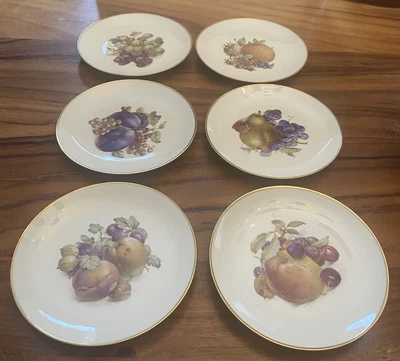 $32 • Buy Vintage Eschenbach Baronet China Plates Fruit Design Gold Trim Germany 6 Pcs
