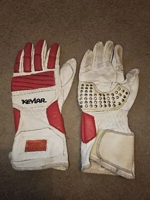 Tour Master Leather Motorcycle Racing Gloves With Kevlar White Red Metal Xsmall • $18.99