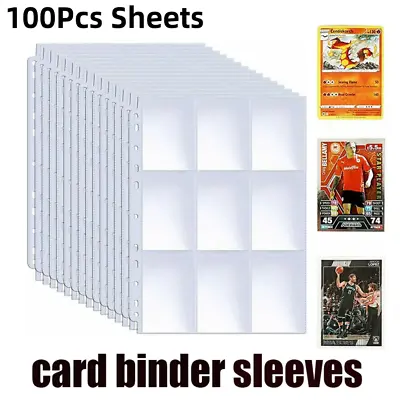 100Pcs Card Binder Sleeves Double Side 9-Pocket Transparent Cards Page Protecto • £10.99