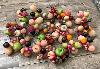 Vintage Beaded Sugared Fruit Picks Bunches Apples Pears Lemons Plums Crafts • $34.95