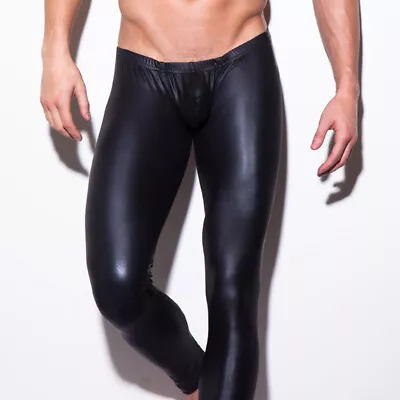 Sexy Men Faux Leather Wet Look Tight Pants Leggings Long John Pants Trousers • £11.99