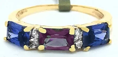 Lab Created Tanzanite Alexandrite  & Genuine Diamond Ring 10k Gold - Nwt • $279.68