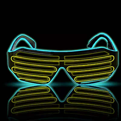 LED Light Up Glow Neon Shutter | Flashing Party Glasses Shades Night Disco Rave • £2.99