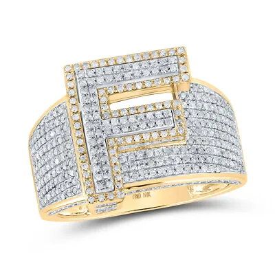 10kt Two-tone Gold Mens Round Diamond F Initial Letter Ring 1 Cttw • $1312.74