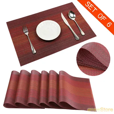 $21.51 • Buy Set Of 6 Placemats For Dining Table Heat Resistant Place Mats Washable PVC Table