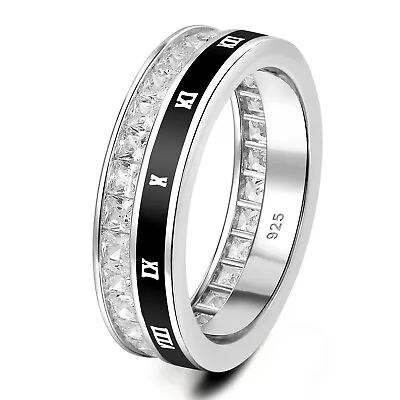 925 Sterling Silver Rings For Men Wedding Rings Roman Numerals Wedding Band CZ • $42.99