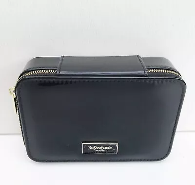 1x YSL Beauty Black Faux Patent Leather Makeup Cosmetic Case Bag Box With Mirror • £26.62