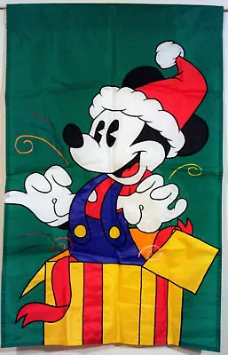 Mickey Mouse Christmas Present Santa Hat Walt Disney Large Applique Flag 42x27 • $43.99