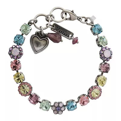 Mariana Sweet Summer Silver Petite Floral Multi Pastel Mosaic Crystal  Bracelet • $163