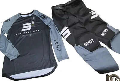 SHOT RACE GEAR MOTOCROSS PANTS + JERSEY SET - 34  WAIST + LARGE JERSEY Grey+blk • $57.95