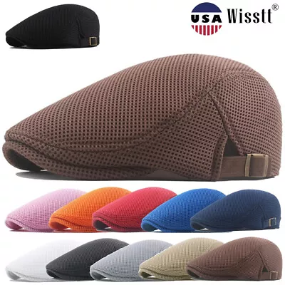 Mens Classic Cabbie Hat Mesh Ivy Cap Breathable Beret Flat Newsboy Outdoor Golf • $7.98