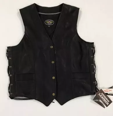 Womens Victory Motorcycle Sidelace Genuine Leather Vest Size LG NWT • $85