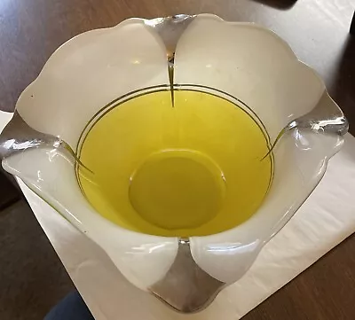 Vintage Art Deco Indiana Glass Classic Yellow White Silver Square Console Bowl • $25