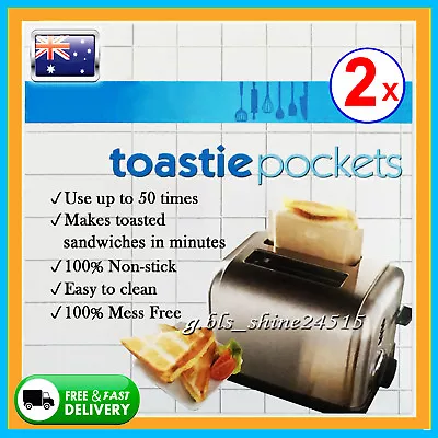 $4.95 • Buy 2x Toastie Pockets Bag Non-Stick Reusable Toaster Sandwich Baking Pouch Kitchen