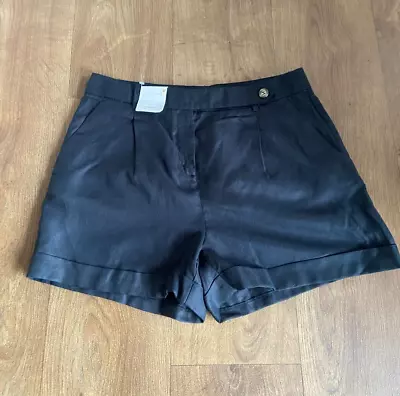 M&S Per Una Black Button Tab Casual Linen Shorts UK Size 14 - Brand New • £9.99