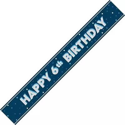 AGE 6 BLUE HOLOGRAPHIC BANNER - BOYS 6th Sixth BIRTHDAY PARTY - FAST DISPATCH • £2.29