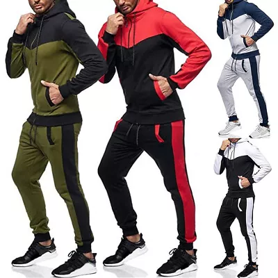 2PCS Mens Warm Fleece Tracksuit Jogging Set Hooded Jacket Coats Pants Sweatsuit • $22.07