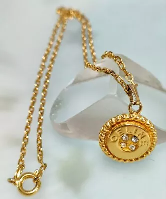 Vintage Old Celine Circle Logo Rhinestone Necklace Pendant Gold • $158