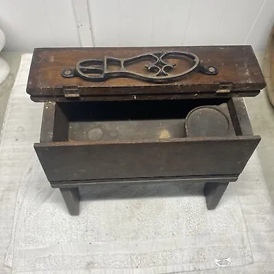 Antique Shoeshine Box In Old Dark Wood Cast Iron Foot Mount Inside • $38.50