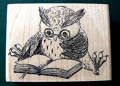 Reading Owl By Natalia Rubber Stamp WM   P27 Small • $12