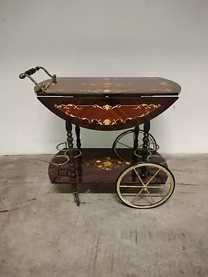 Vintage Italian Marquetry Two Tier Drop-Leaf Dessert/Bar Cart Trolley  • $800