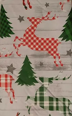 Christmas Vinyl Flannel Tablecloth 52 X 70 Oblong Elrene Plaid Reindeer Trees • $19.99