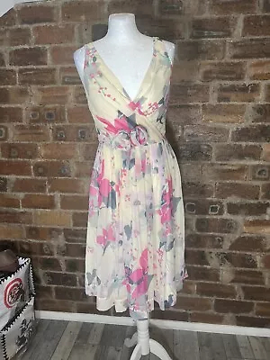 Belle By Oasis Ivory/pink Mix Floral Sleeveless Silk Dress Fits Size 8 Nwt • £24.95