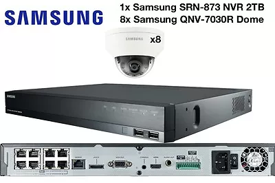 Samsung 4MP Vandal Res Network Dome Camera (x8) & 8CH NVR PoE 2TB CCTV Package • £1435.89