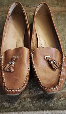 £12 • Buy M&s Footglove Ladies Tan Leather Loafers Moccasins Shoes Wide Fit Size 6.5