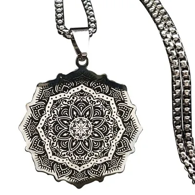 Men's Buddhist Amulet Stainless Steel Mandala Necklace Pendant Jewelry Gift • $9.99