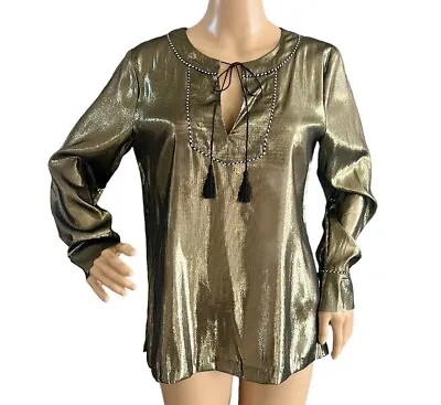 J.CREW Womens Silk Metallic Gold Blouse Top Size 2 • $22.49