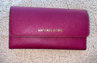 Michael Kors Jet Set Travel Large Trifold Wallet PVC Leather NWOT Pink • $45