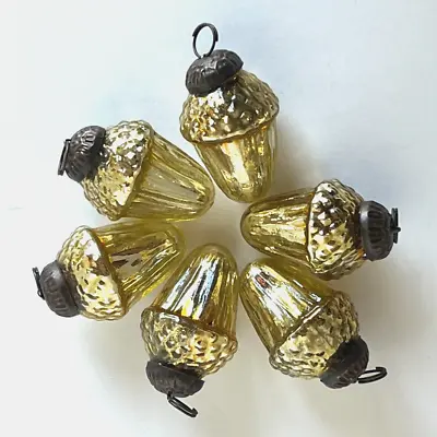 Creative Co-Op 6 Gold Acorn Shape Vintage Look Distress Mercury Glass Ornaments • $8.95