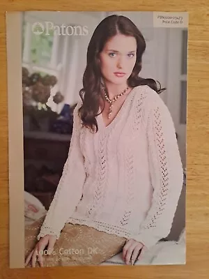 Patons 3473 100% Cotton Lace & Cable Ladies 32 -42  Sweater Knitting Pattern • £1.20