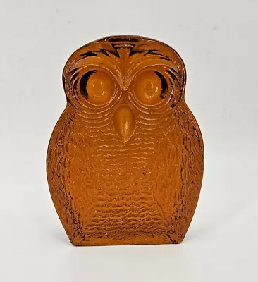 Vintage 1960s Amber Blenko Glass 6¾  Owl Figurine Bookend With Swirl MCM • $55