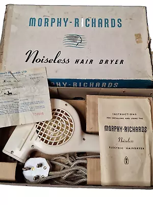 Vintage Morphy Richards 1950s Noiseless Cream Hairdryer Boxed Retro 9 Sep 1958 • $10.81