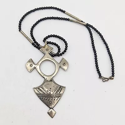 Vtg Taureg Silver Cross Compass African Tribal Necklace Amulet Engraved Pendant • $39.99