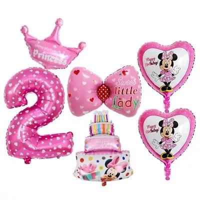 2nd Birthday Mickey Mouse Minnie Mouse Balloons For Girl 6 Pcs - Party Supplies • $5.99