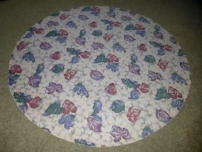 Round 72  Tablecloth White With Colorful Leaves Purple Blue Used Maybe Vintage • $4