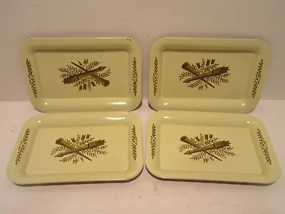 Lot Of 4 Vintage Ivory & Gold Colored Metal Trays Appetizer Size 6 1/2 X 4 1/2  • $15.95