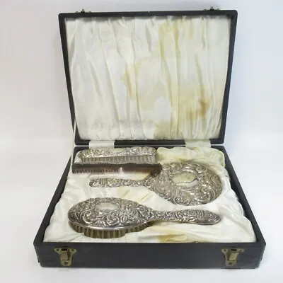 £105 • Buy W I Broadway & Co 1975 Filled Silver Dressing Table Set Mirror 2 Brushes Comb