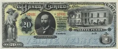 Chile - 20 Chilean Pesos - P-S220r - Ca.1882 Dated Foreign Paper Money - Paper M • $200