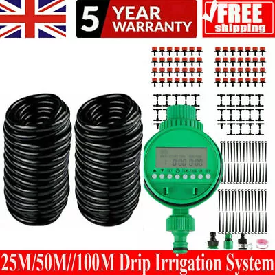 25-75m Automatic Micro Drip Irrigation System Garden Self Watering Kit Timer UK • £9.99